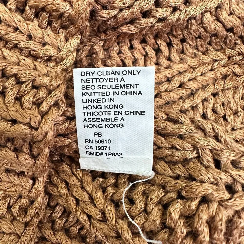 Vintage Anne Klein 90s Linen Blend Cable Knit Fisherman Sweater Camel SzM